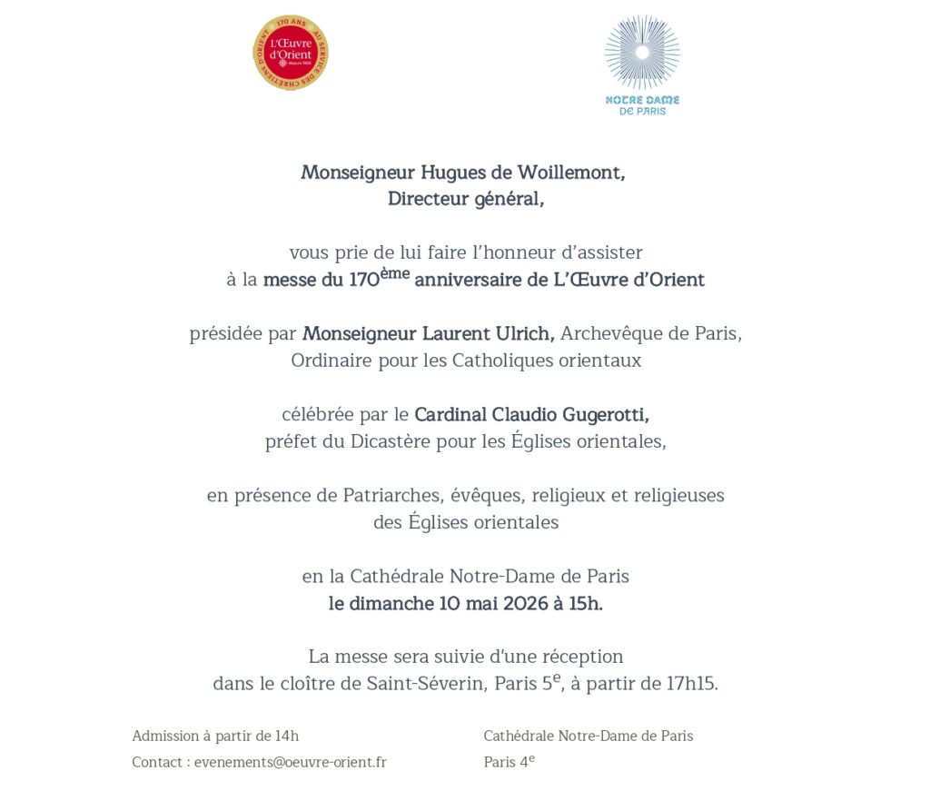 Invitation personnelle messe des 170 ans de L'Œuvre d'Orient page